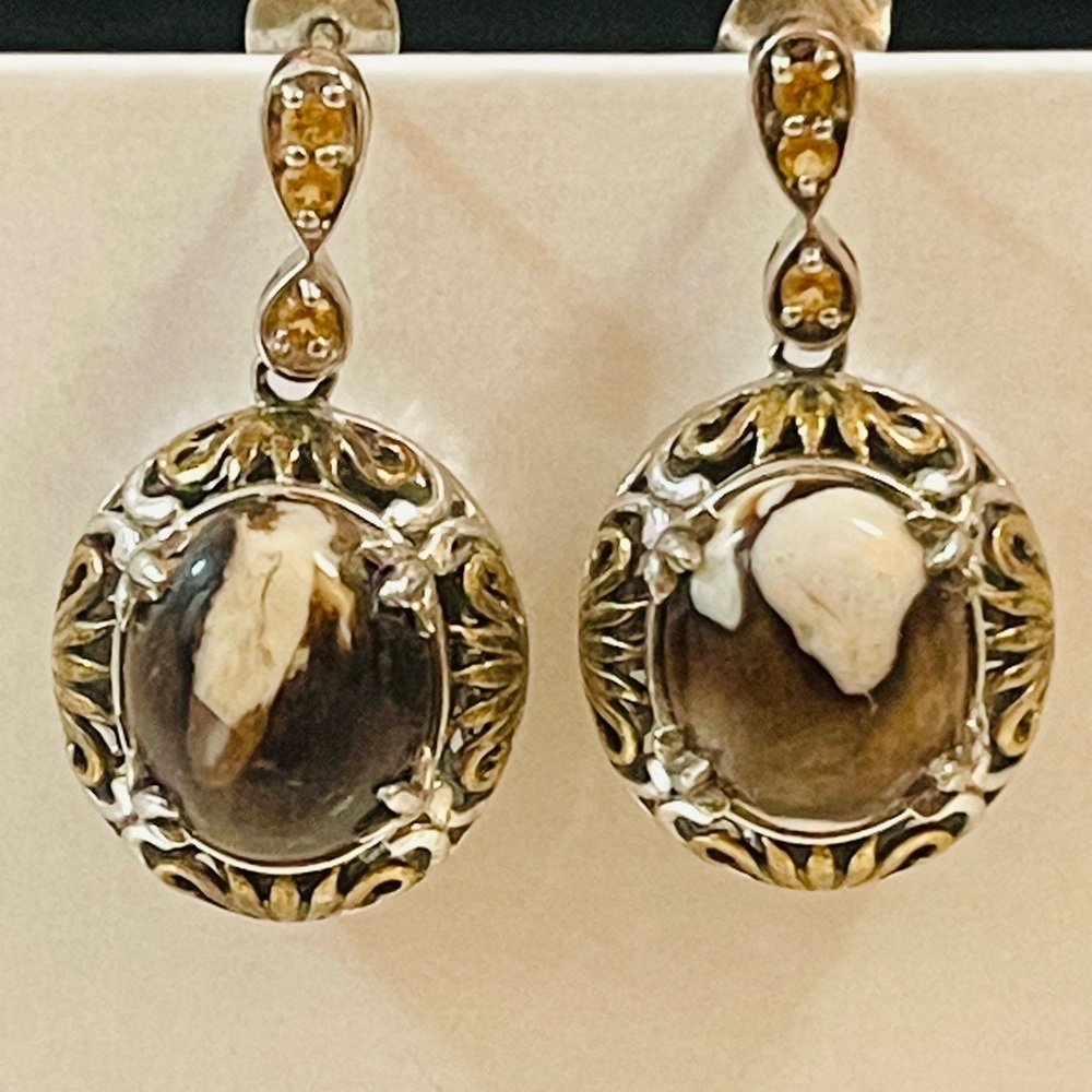 Silver Plated Gemstone Leopard Jasper Dangle  Earrings